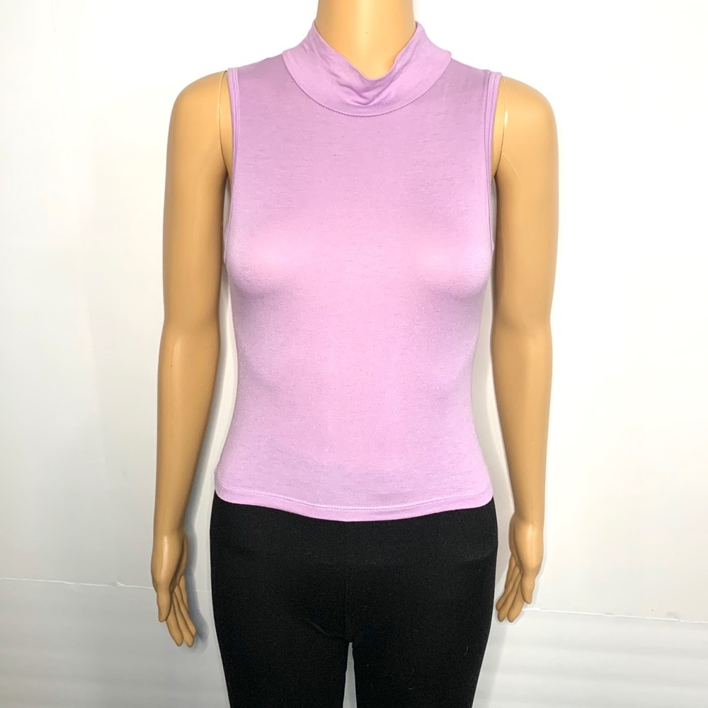 📦 Lavender Mock Neck Semi-Crop Top
